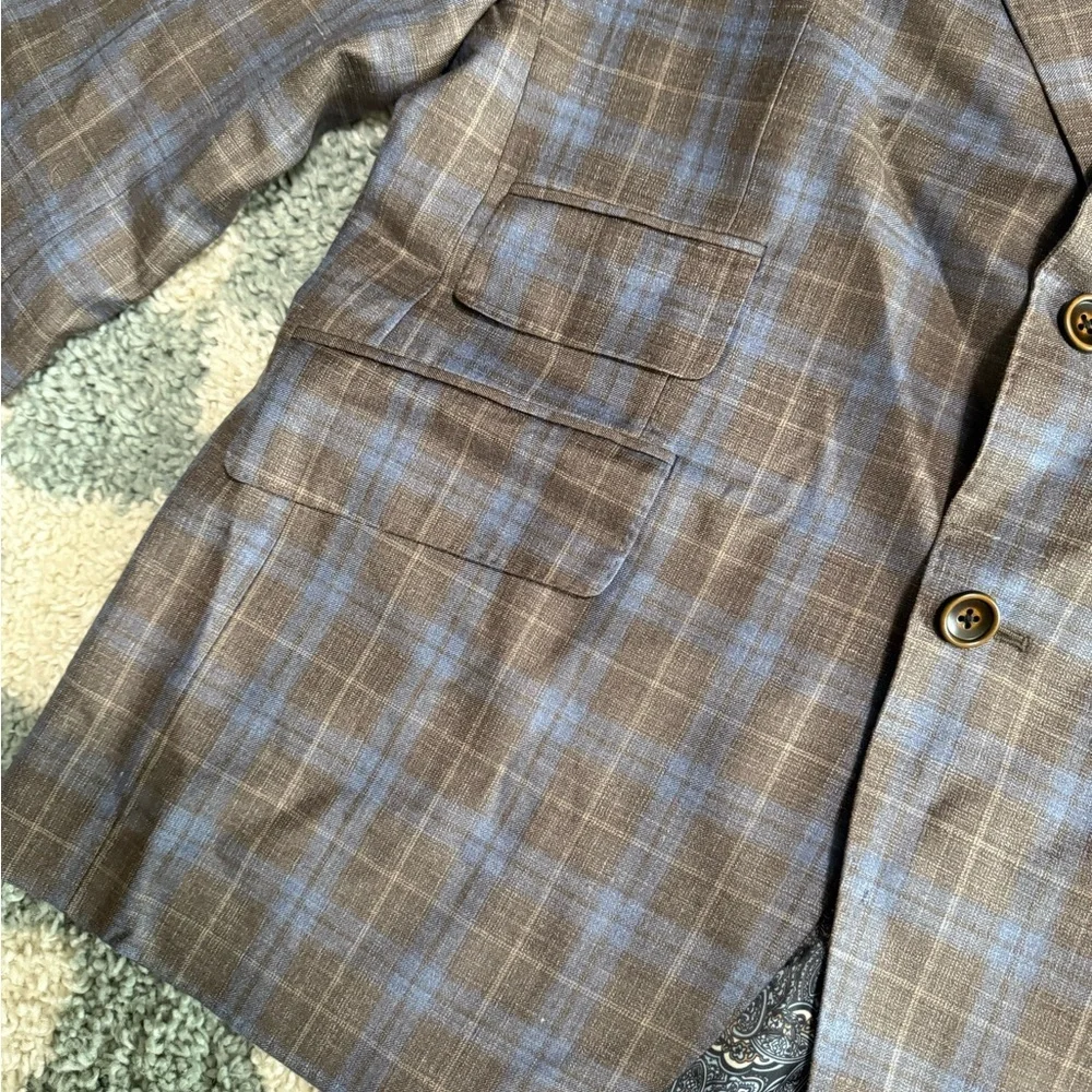 REDA 1865 Italy Traceable Wool and Silk Brown and Blue 2 Button Blazer Jacket